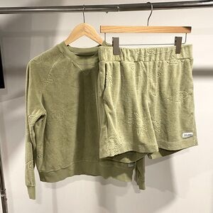 Banks Journal, sage green terry sweater/shorts set, size 4 top and 6 bottom